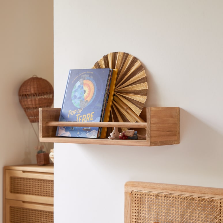Ugo - Children’s wall shelf in solid teak – 60 cm