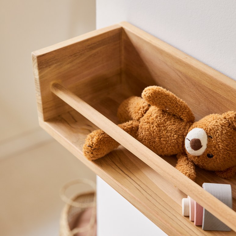 Ugo - Wandplank voor kinderkamer van massief teakhout 100 cm