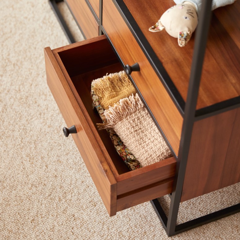 Agra - Children's metal and solid acacia bookcase