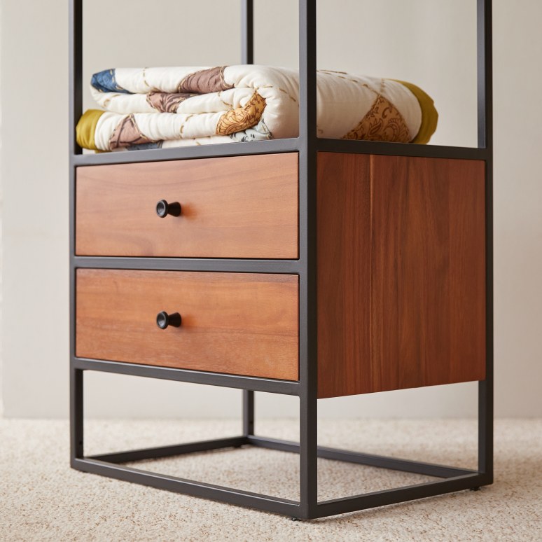 Agra - Mobile a colonna per bambini in legno di acacia massello e metallo