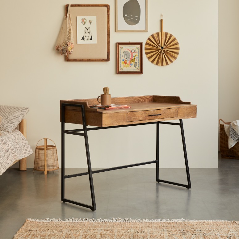 Hedda - Scrivania per bambini in legno di mango massello e metallo