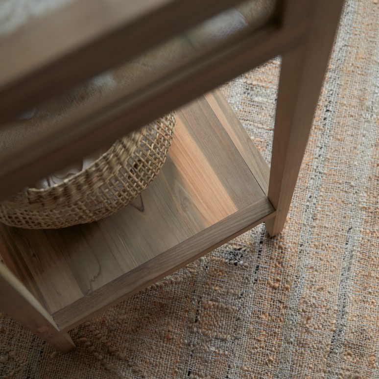 Inès - Bijzettafel van gerecycled massief teakhout en glas