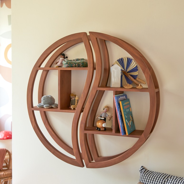 Ying Yang - Estantería infantil de pared de teca maciza