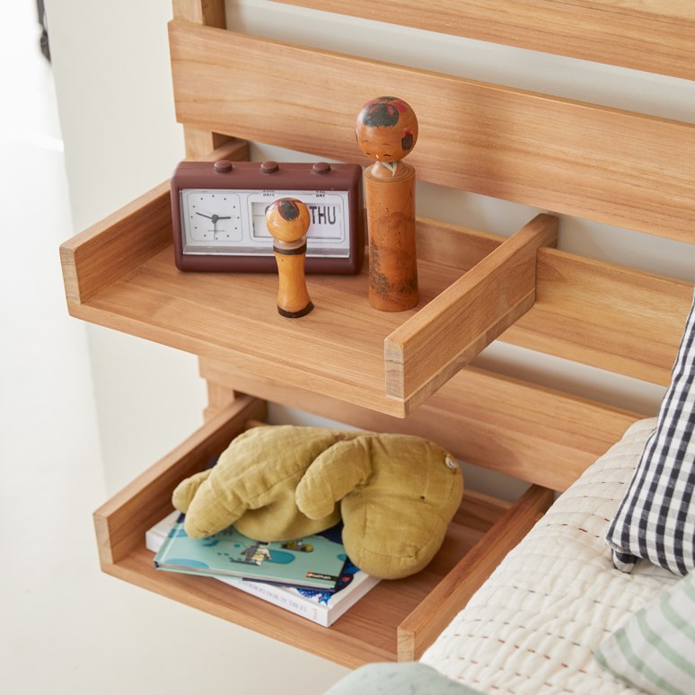 Urbain - Solid Teak Single Size Headboard with shelves 