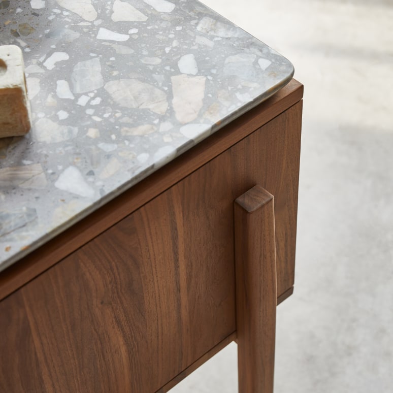 Isaure - Solid walnut and premium terrazzo bathroom cabinet 125 cm