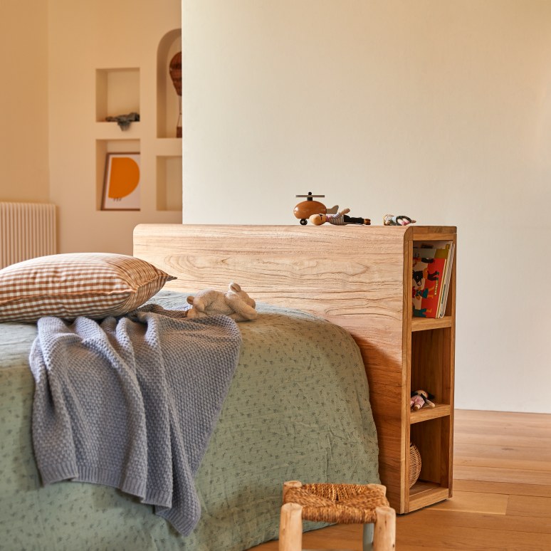 Bertie - Tête de lit enfant avec rangements en teck massif 120 cm
