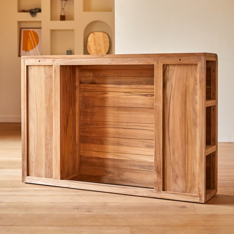 Bertie - Children's headboard with storage in solid teak, 120 cm