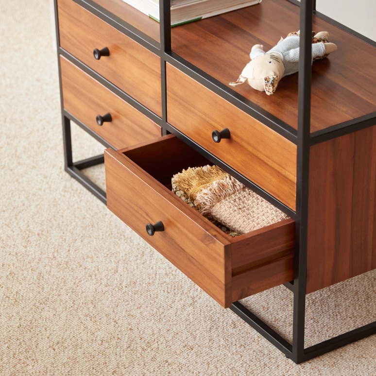 Agra - Libreria per bambini in legno di acacia massello e metallo