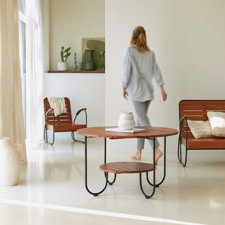 Key Wood - Mesa de centro de acacia maciza con listones