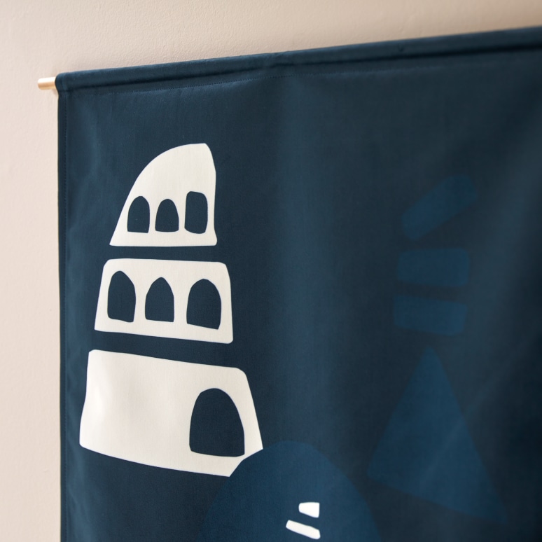 Babylone Tour - Decorazione tessile francese da parete 65 x 90 cm, Blue Tour