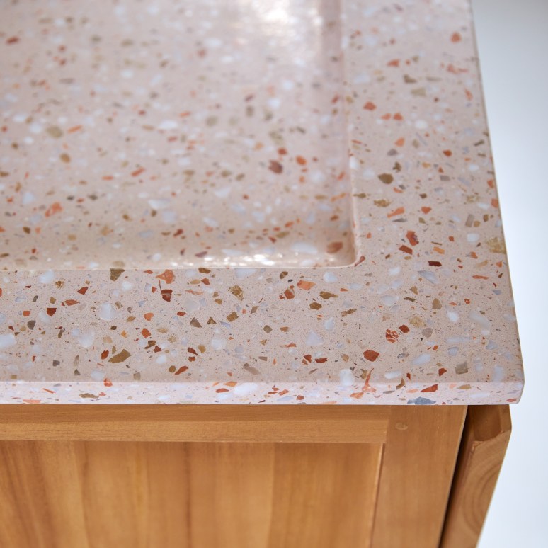 Edgar - Badkamermeubel van massief teakhout en roze premium terrazzo 80 cm