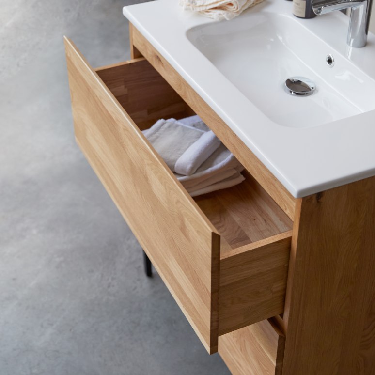 Nova - Mobile per il bagno in legno di quercia massello e ceramica 80 cm
