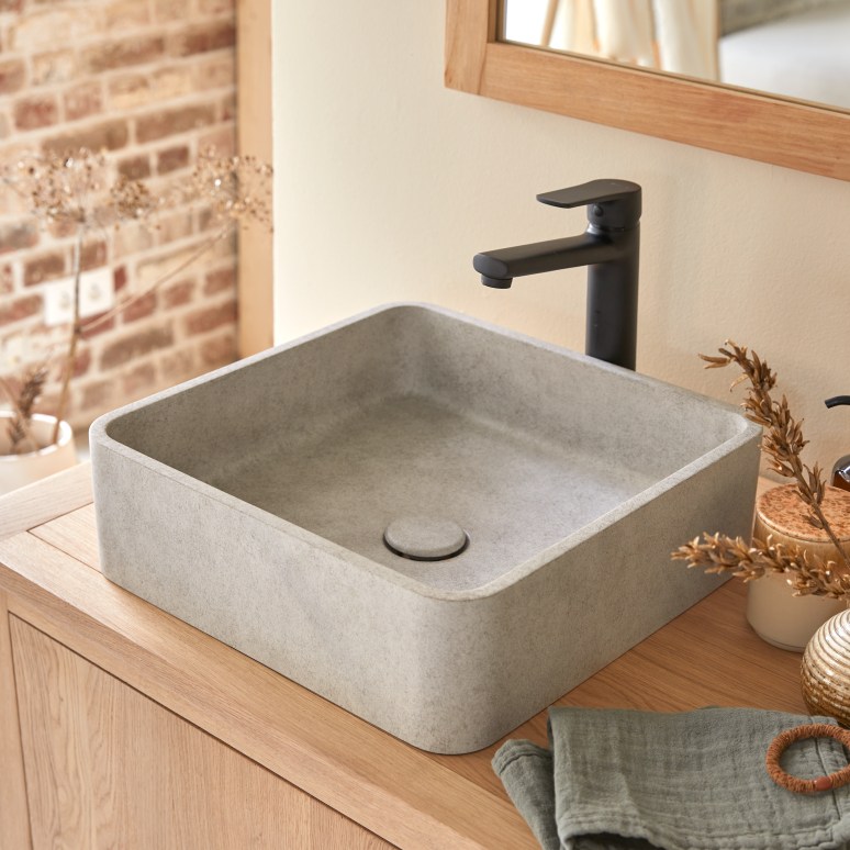 Thaïs - Lavabo cuadrado de hormigón gris