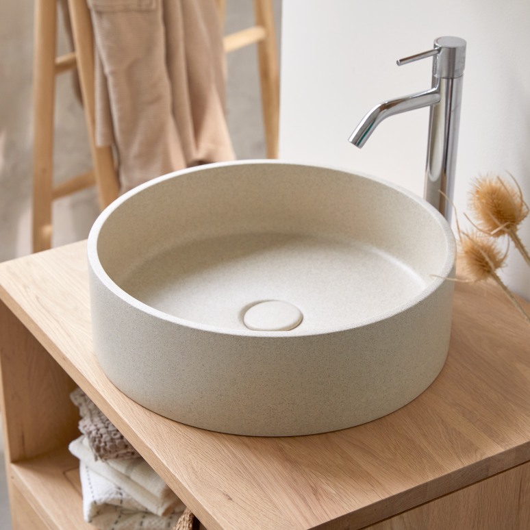 Gina - Round washbasin in cream terrazzo