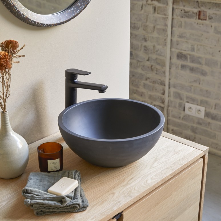 Micha - Lavabo redondo de hormigón negro ∅ 36 cm