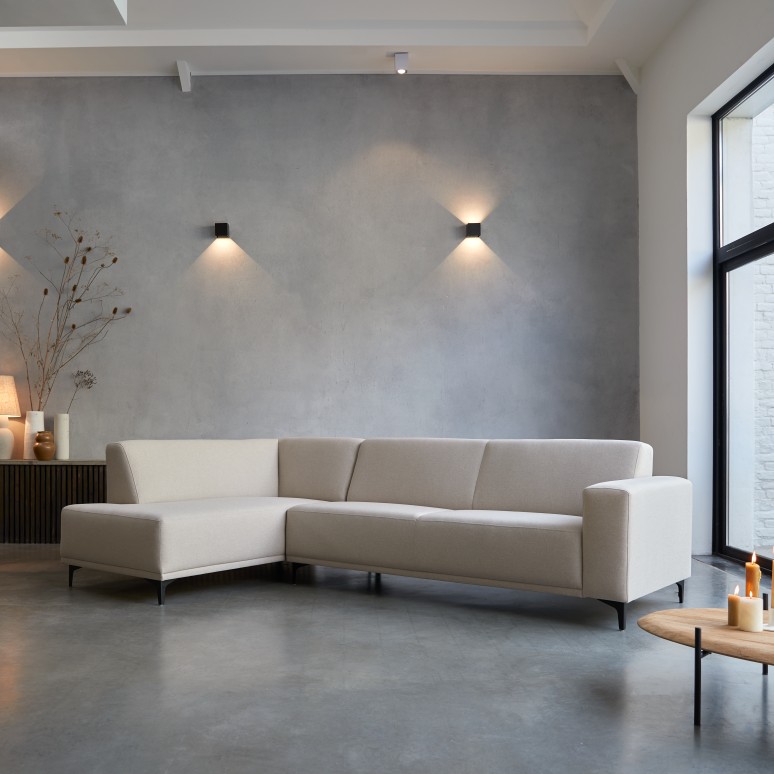 Lars - Sofa mit Ecke links und ecrufarbenem Stoffbezug 295 x 185 cm ,5-Sitzer