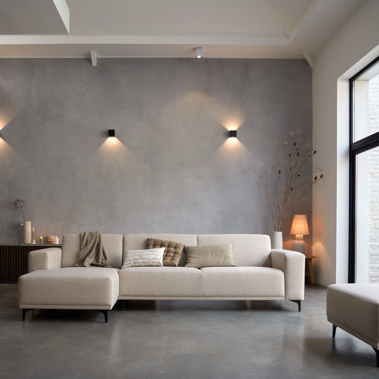 Lars - Left-hand corner sofa covered in ecru fabric 300 x 150 cm, 5 seats