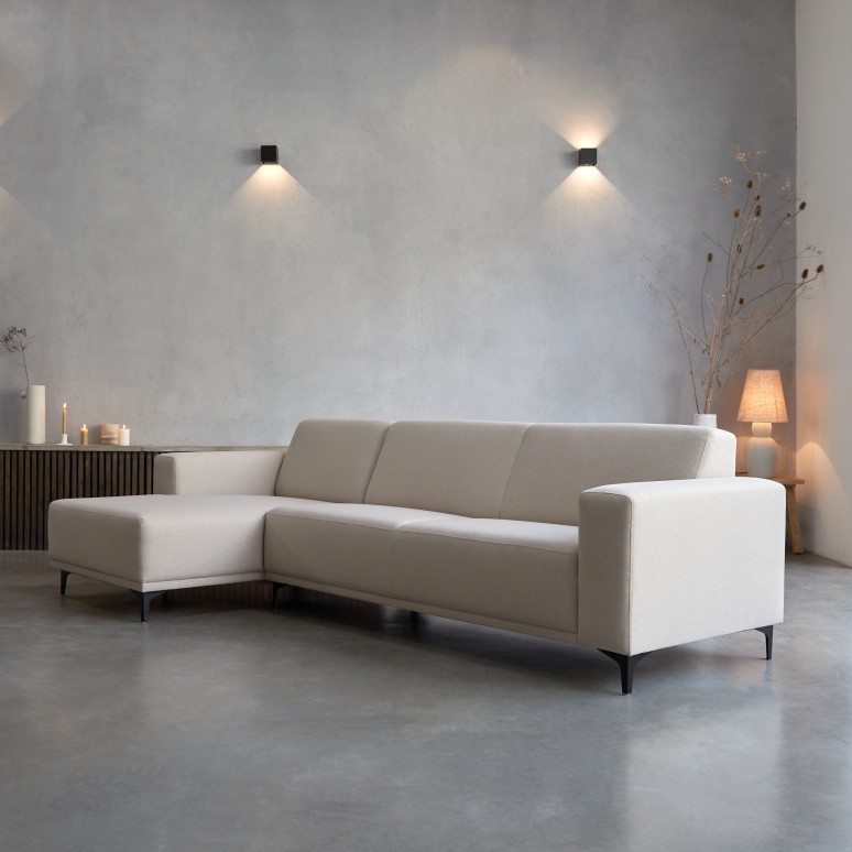 Lars - Sofa mit Eckelement links und ecrufarbenem Stoffbezug 300 x 150 cm ,5-Sitzer