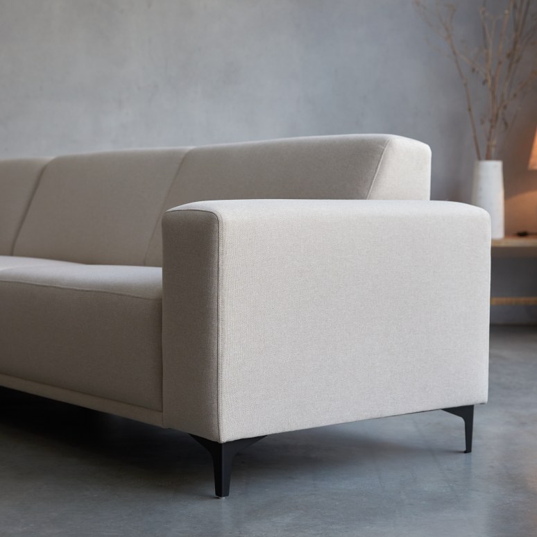 Lars - Canapé d'angle gauche en tissu écru 300 x 150 cm, 5 places