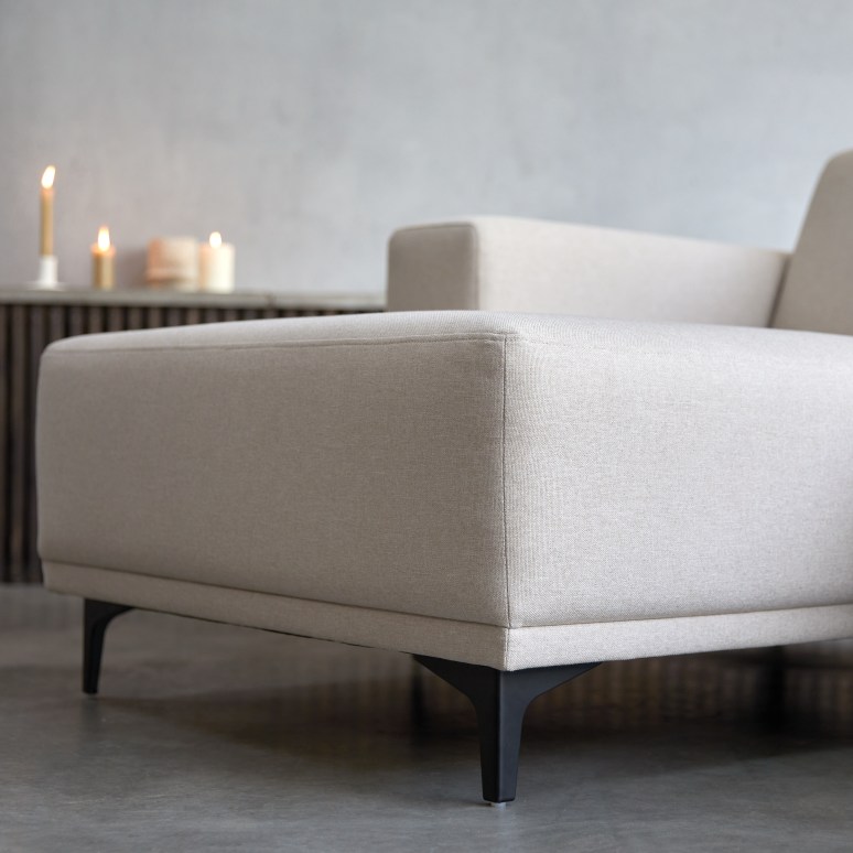 Lars - Canapé d'angle gauche en tissu écru 300 x 150 cm, 5 places