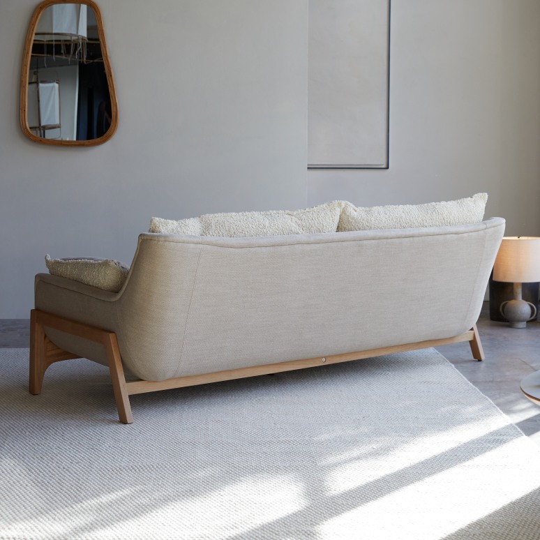 Woodnest - Sofa mit massivem Eichenholzgestell und Leinenbezug 3-Sitzer