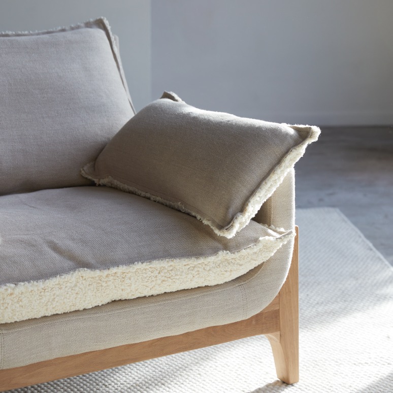 Woodnest - Canapé en chêne massif et tissu Linen, 3 places