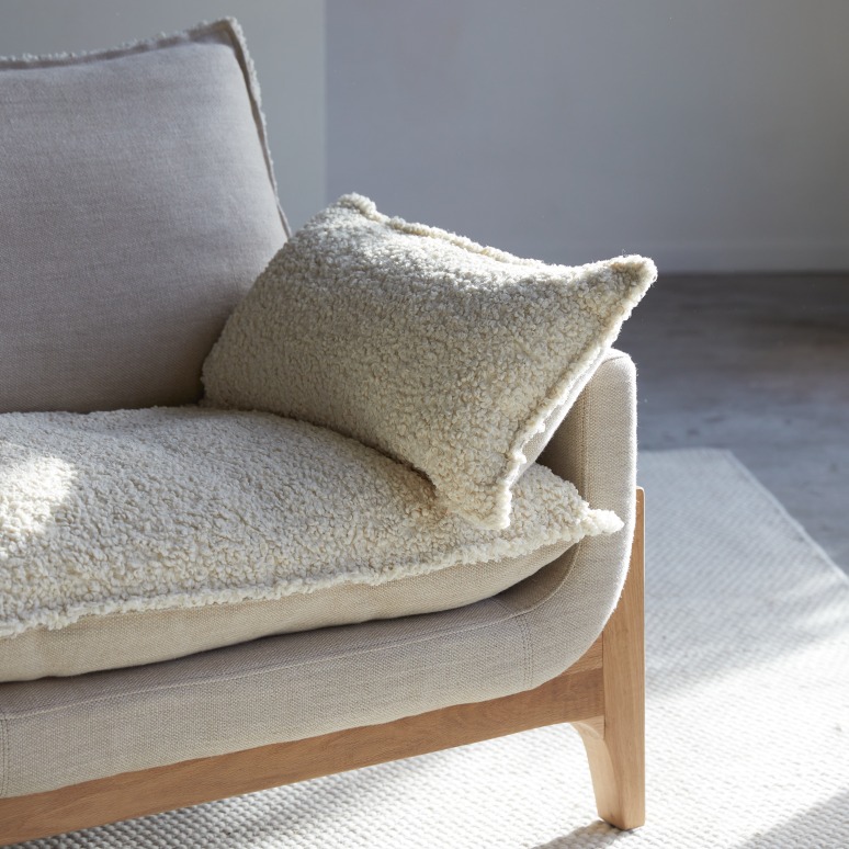 Woodnest - Canapé en chêne massif et tissu Linen, 3 places