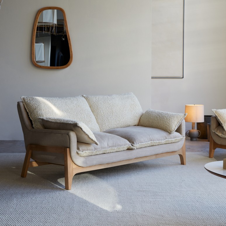 Woodnest - Canapé en chêne massif et tissu Linen, 2 places