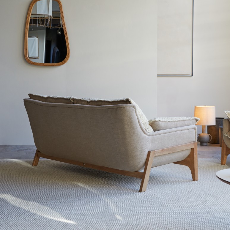 Woodnest - Canapé en chêne massif et tissu Linen, 2 places