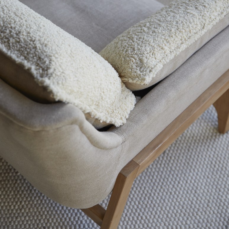 Woodnest - Solid Oak and Linen Fabric 2-Seat Sofa