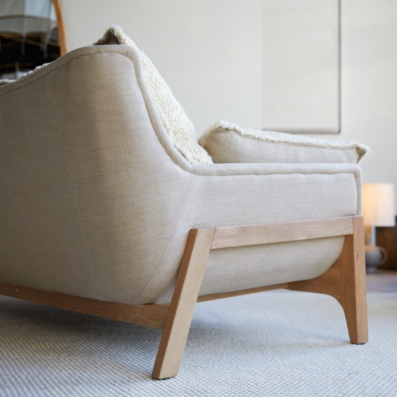 Woodnest - Canapé en chêne massif et tissu Linen, 2 places