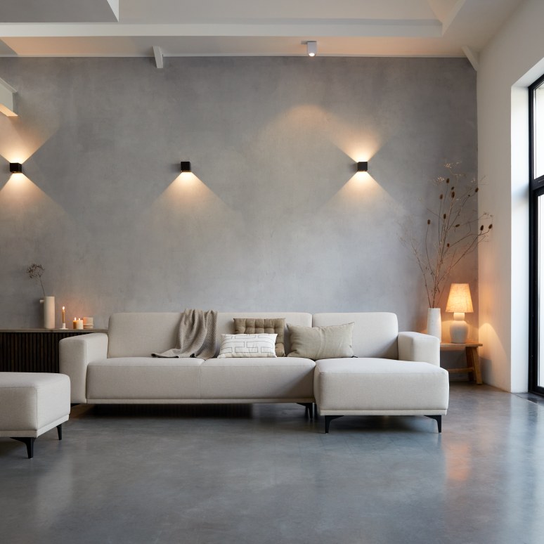 Lars - Ecksofa mit Eckelement rechts und ecrufarbenem Stoffbezug 300 x 150 cm ,5-Sitzer
