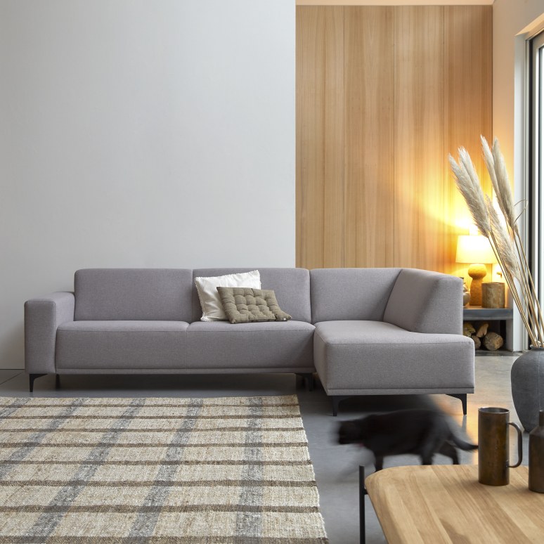 Lars - Right-hand corner sofa in taupe grey fabric 295 x 185 cm, seats 5
