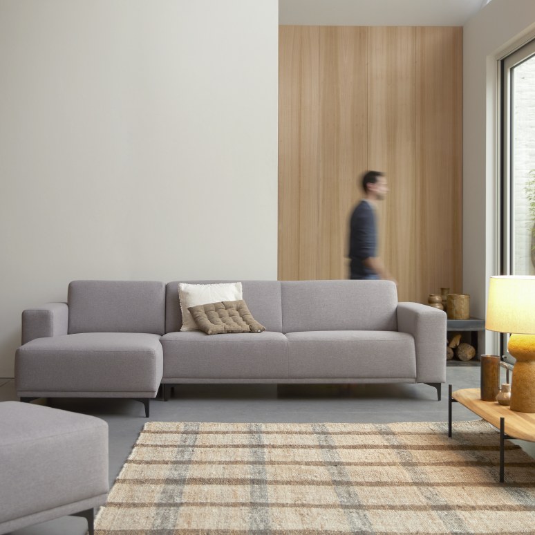 Lars - Sofá esquinero izquierdo de tela color gris de 300 cm x 150 cm de 5 plazas