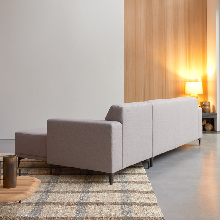 Lars - Divano angolare con chaise-longue a destra in tessuto grigio 300 x 150 cm, 5 posti