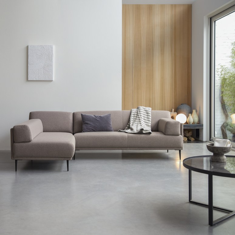 Finn - Divano angolare con chaise-longue a sinistra in tessuto grigio tortora 270 x 180 cm, 4 posti