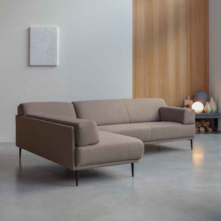 Finn - Left-hand corner sofa covered in taupe grey fabric 270 x 180 cm, 4 seats