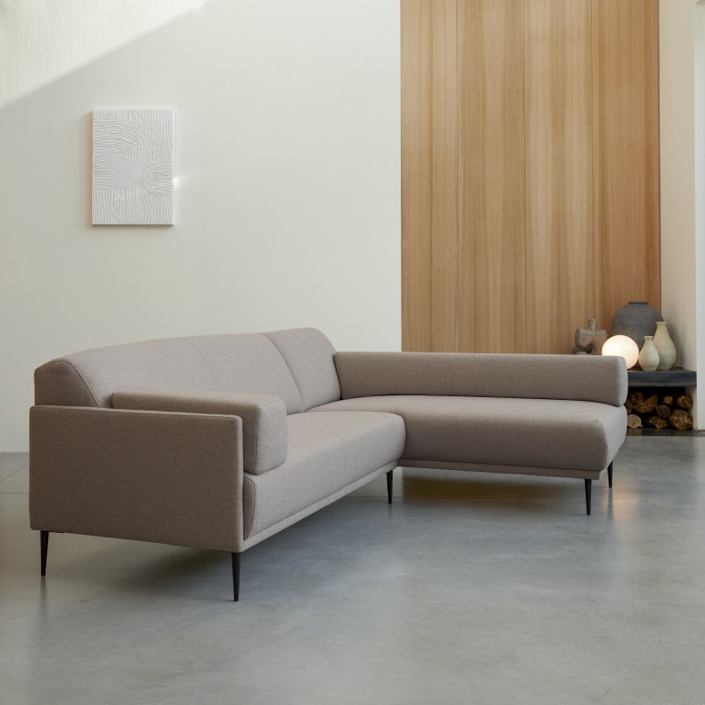 Finn - Ecksofa mit Eckelement rechts und maulwurfsgrau Stoffbezug 270 × 180 cm ,4-Sitzer