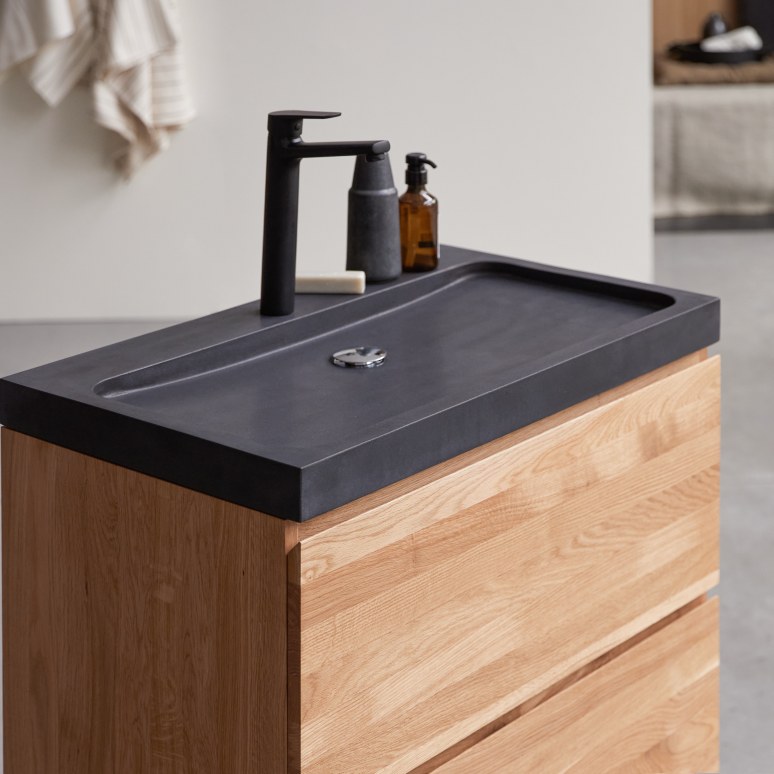 Nova - Mueble de baño de roble macizo y piedra de lava de 80 cm