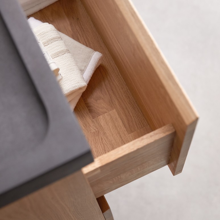 Nova - Solid oak and lava stone vanity unit 80 cm