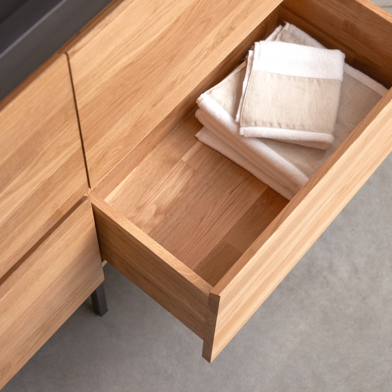 Nova - Mobile per il bagno in legno di quercia massello e pietra lavica 120 cm