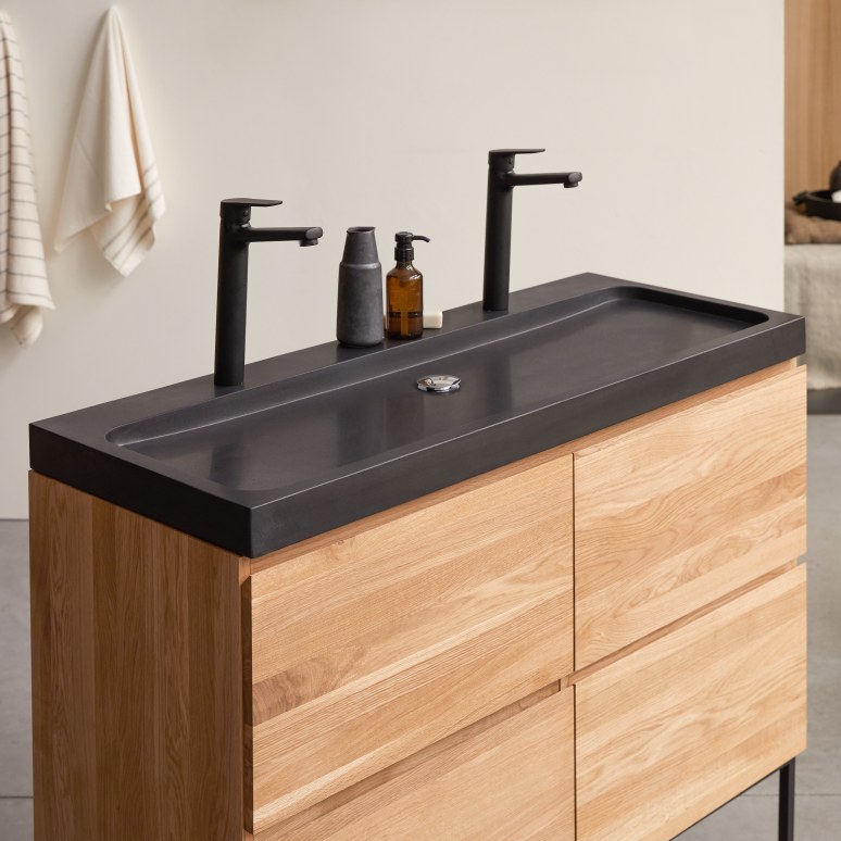 Nova - Solid oak and lava stone bathroom unit, 120 cm
