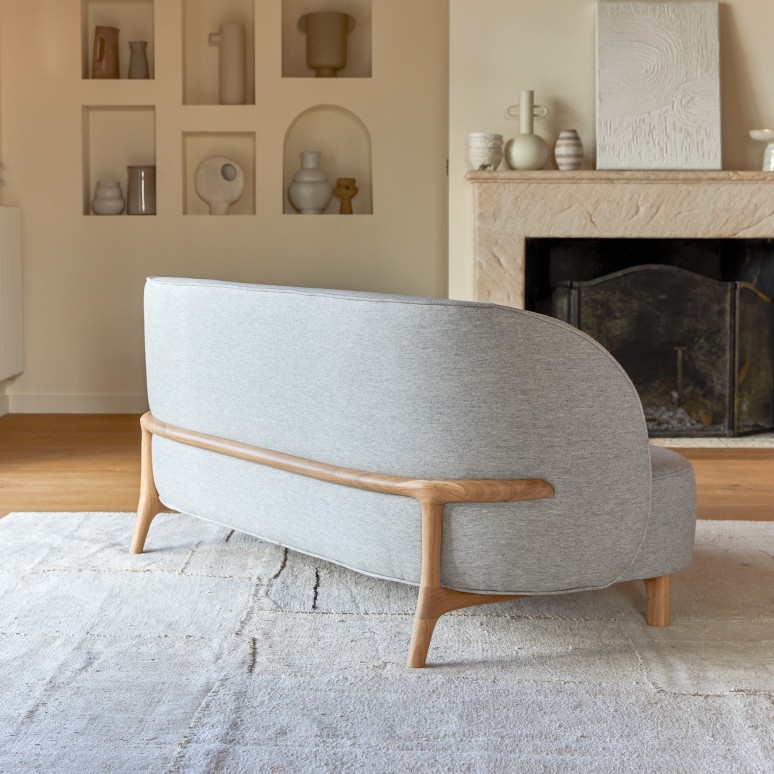 Hoya - 2-Sitzer-Sofa mit massivem Eichenholzgestell und grauem Stoffbezug