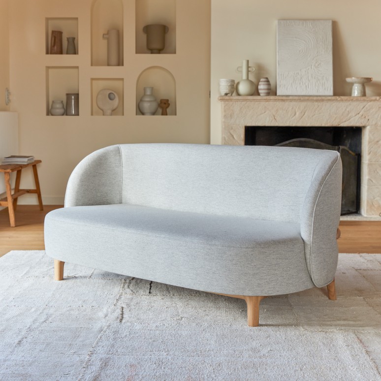 Hoya - 2-Sitzer-Sofa mit massivem Eichenholzgestell und grauem Stoffbezug