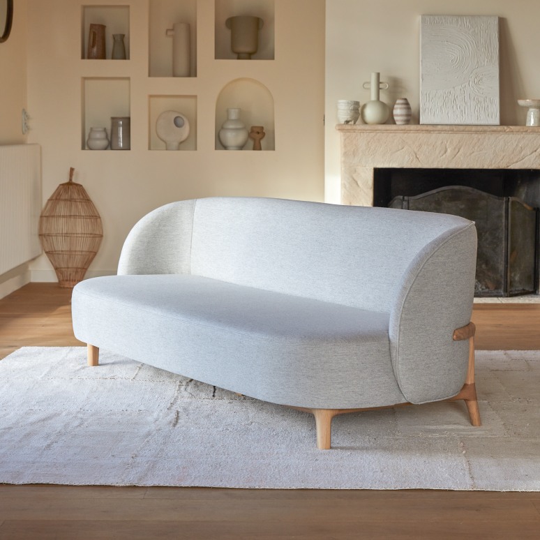 Hoya - 3-Sitzer-Sofa mit massivem Eichenholzgestell und grauem Stoffbezug