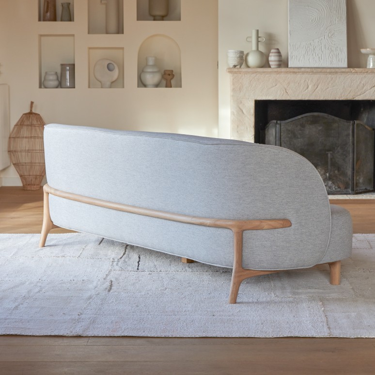 Hoya - 3-Sitzer-Sofa mit massivem Eichenholzgestell und grauem Stoffbezug