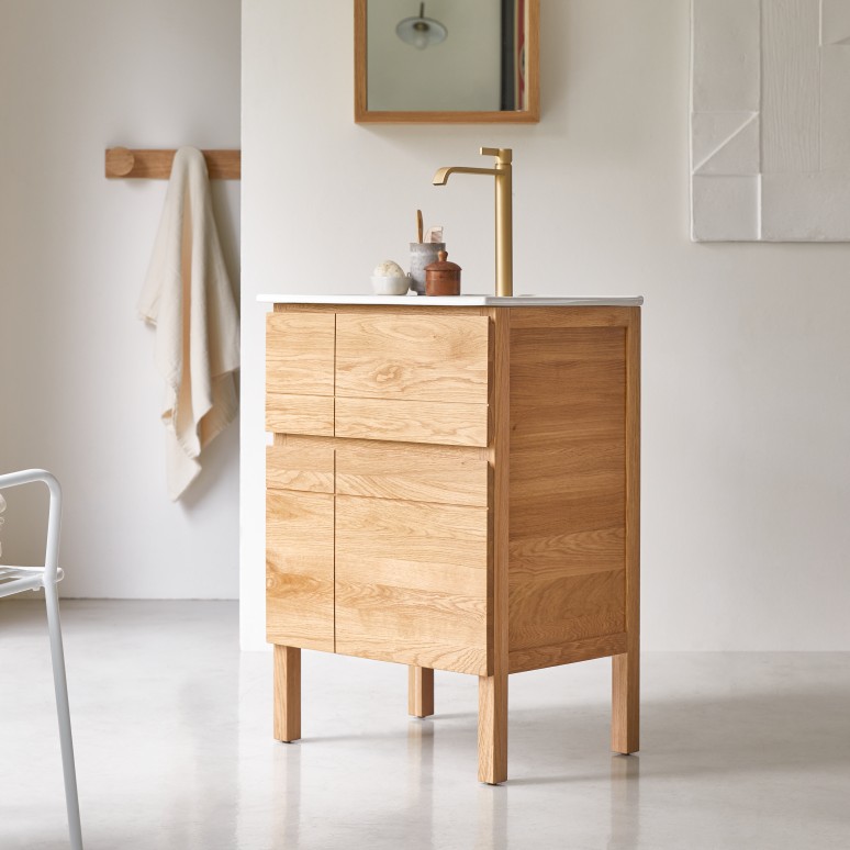 Easy - Massief eikenhouten en keramisch badkamermeubel 60 cm