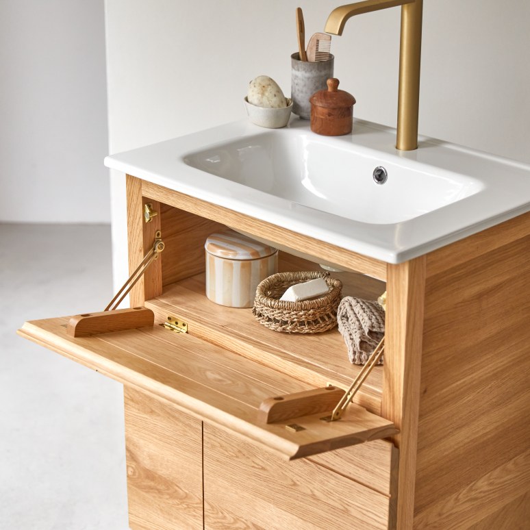 Easy - Solid oak and ceramic bathroom unit 60 cm