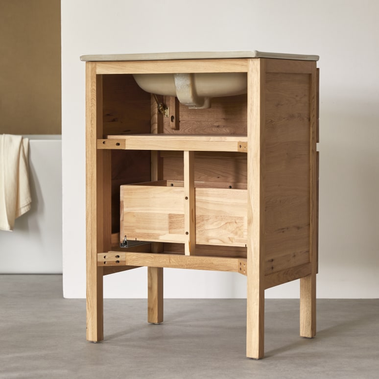 Easy - Mueble de baño de roble macizo y cerámica de 60 cm