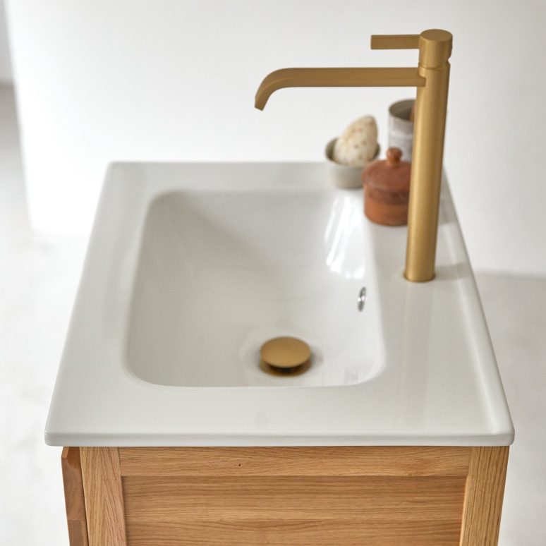 Easy - Solid oak and ceramic bathroom unit 60 cm